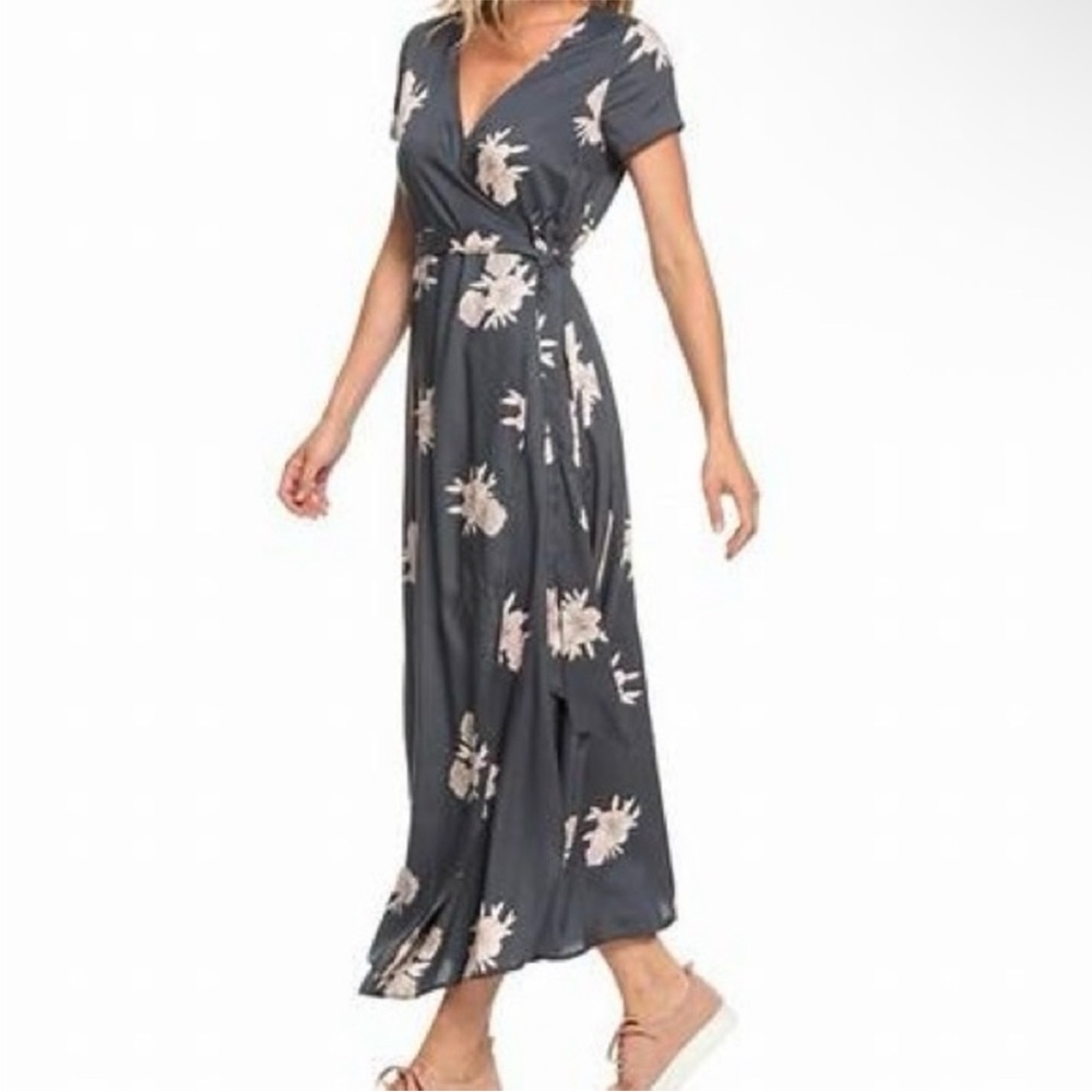 Roxy Floral Wrap Maxi Dress Boho Short Sleeve Beach Size XS